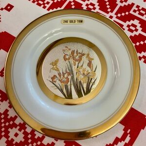 Vintage Japanese Chokin 24K Gold Trimmed Flowers & Butterflies Decorative Plate